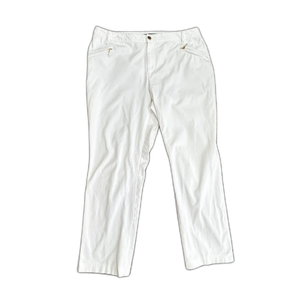 Lauren Ralph Lauren Women's White High Rise Straight Leg Zip Pocket Pants Sz 14W